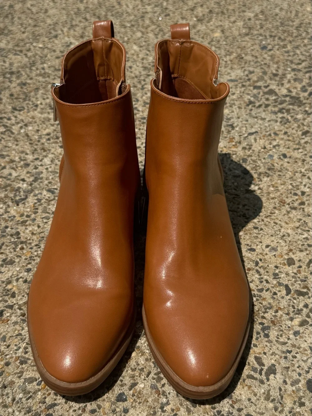 Calvin Klein Women’s Cognac Brown Ankle Booties Side Zip Block Heel Size 10M